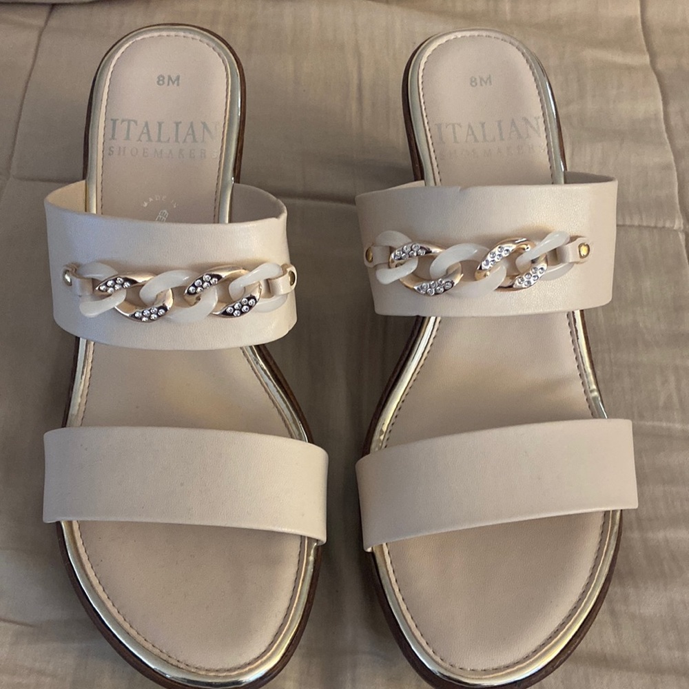 Italian Shoemakers Cream & Brown Wedge Sandals Size 8M NWOT